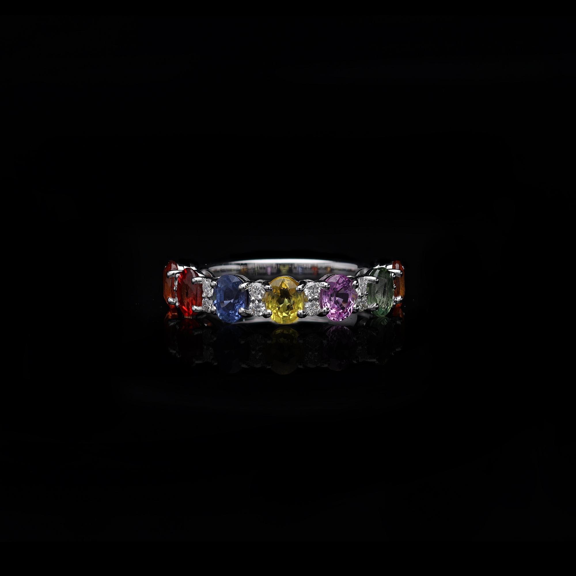 Mixed Cut Natural Multi sapphire ring with diamond 0.27 cts in 18k gold For Sale