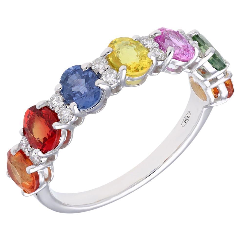 Natural Multi sapphire ring with diamond 0.27 cts in 18k gold For Sale