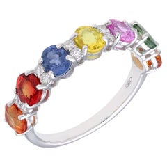 Anillo Multi zafiro natural con diamante 0,27 cts en oro de 18k