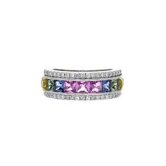 Natural Multi sapphire ring with natural diamonds in 18k gold