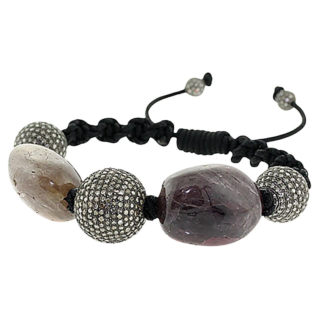 Natural Multi Sapphire 
Sparkling Pave Bead Macrame Adjustable Bracelet For Sale