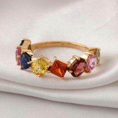 3.37 ct Natural Stones Multi Sapphire Rainbow Band Ring 18K Yellow Gold