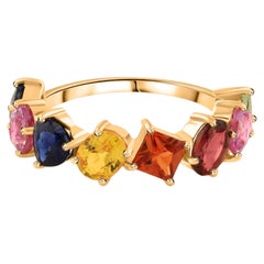 3.37 ct Natural Stones Multi Sapphire Rainbow Band Ring 18K Yellow Gold