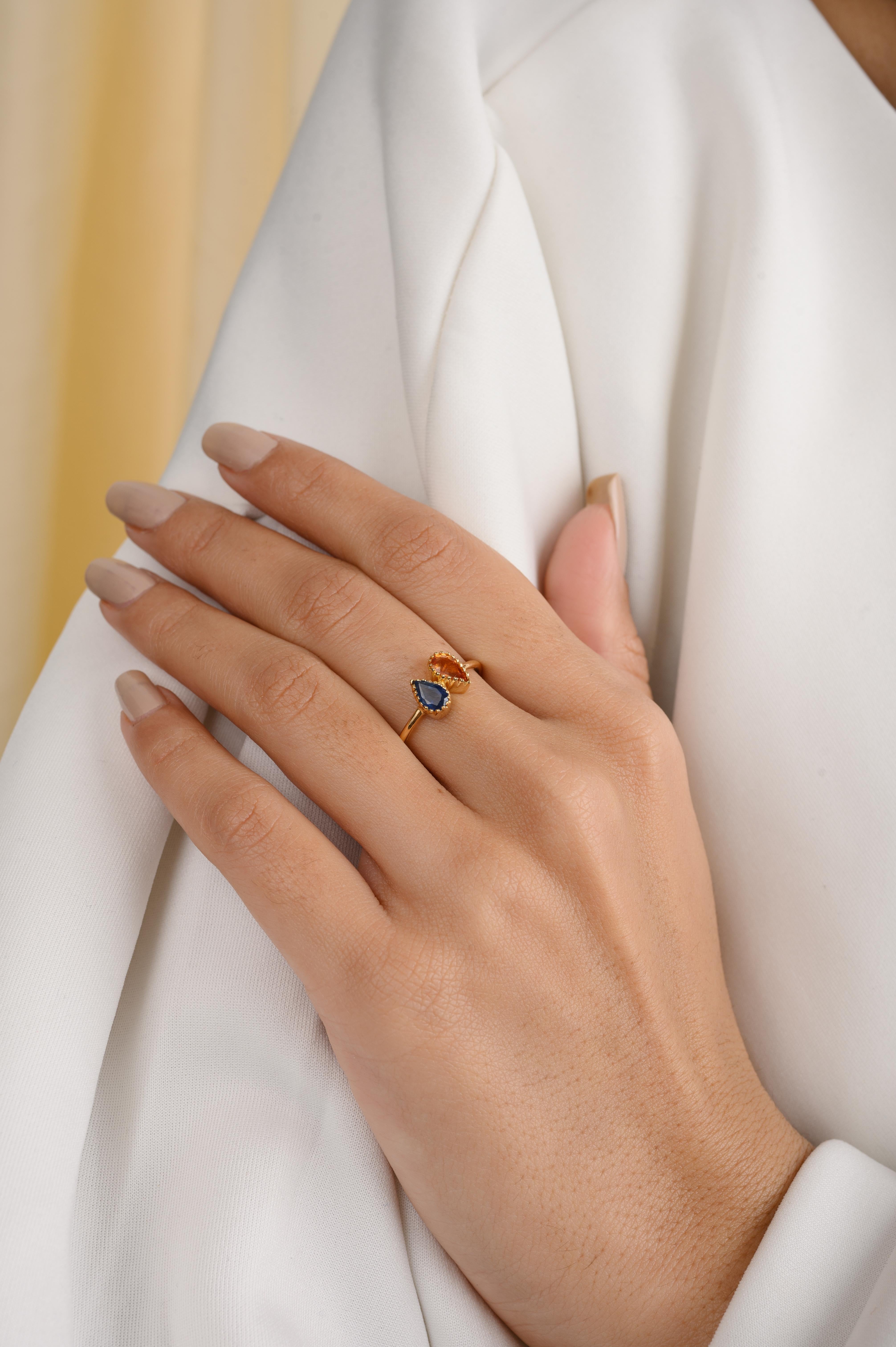 For Sale:  Multi Sapphire Two Stone Ring in 18k Solid Yellow Gold Gift for Her 3