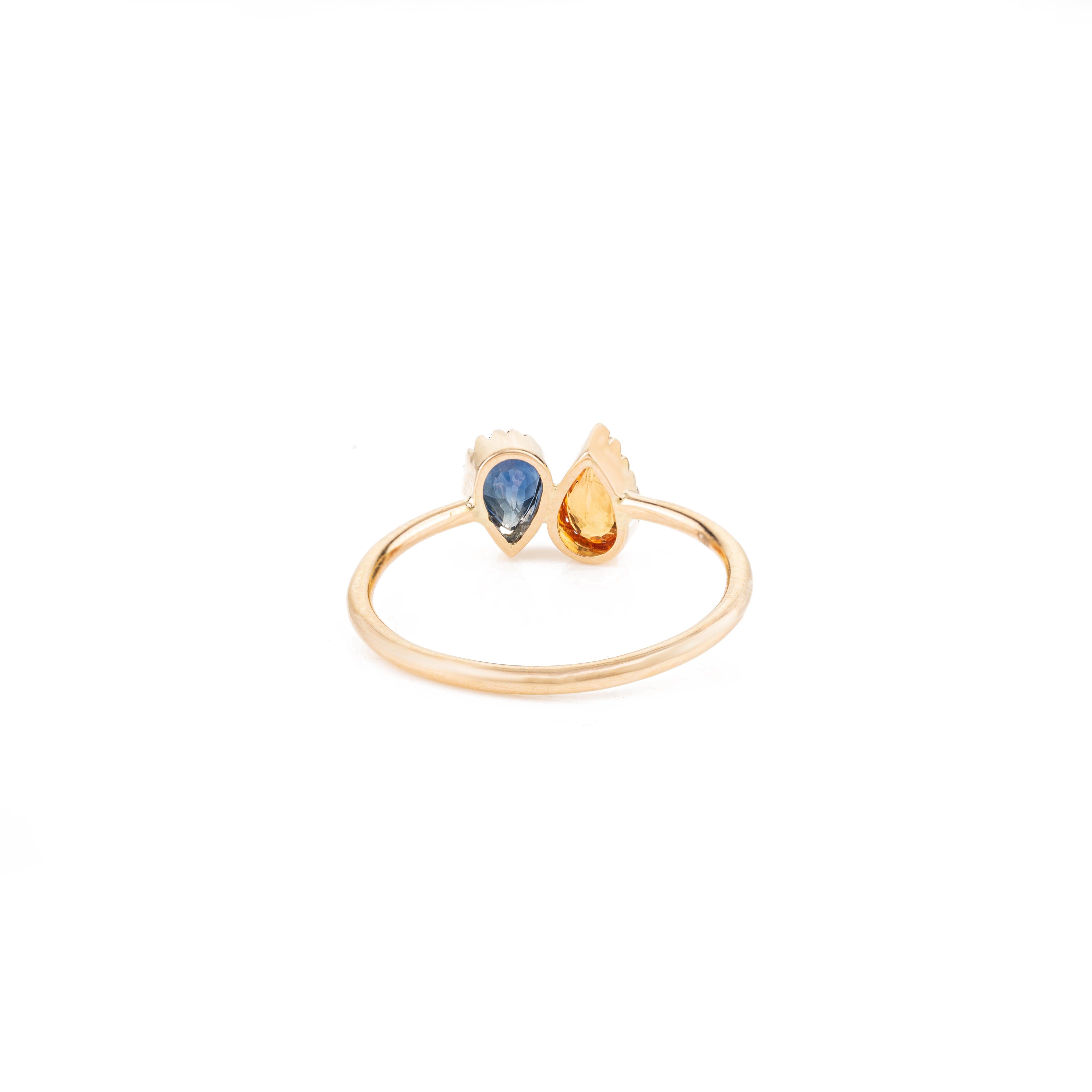 For Sale:  Multi Sapphire Two Stone Ring in 18k Solid Yellow Gold Gift for Her 4