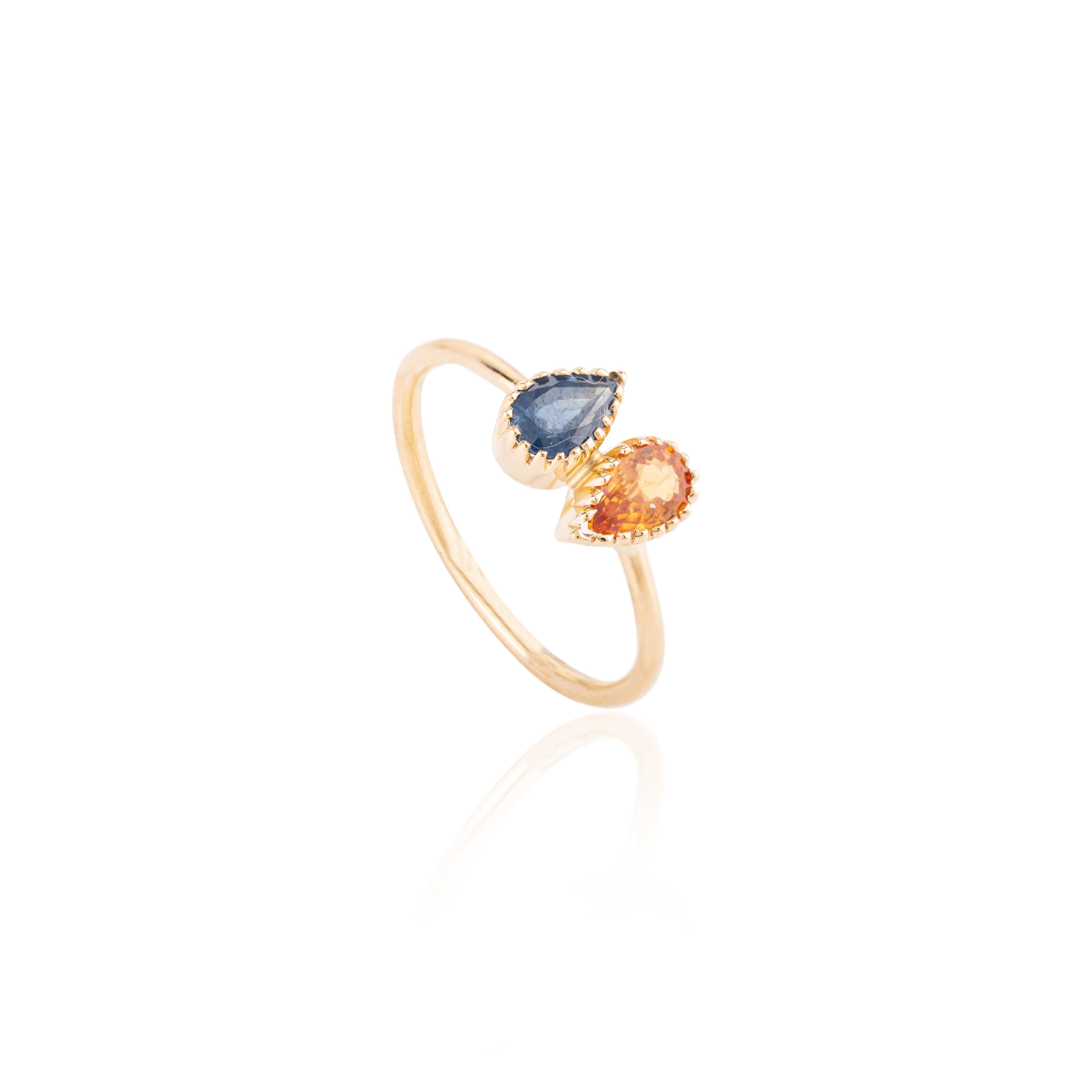 For Sale:  Multi Sapphire Two Stone Ring in 18k Solid Yellow Gold Gift for Her 8