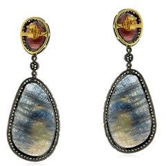 Natürliche Multi Saphir viktorianischen Stil baumeln Ohrringe mit Pave Diamanten