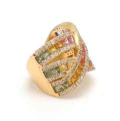 Natural 6.29 cts multi sapphire with 1.13 cts diamond ring in 18k gold