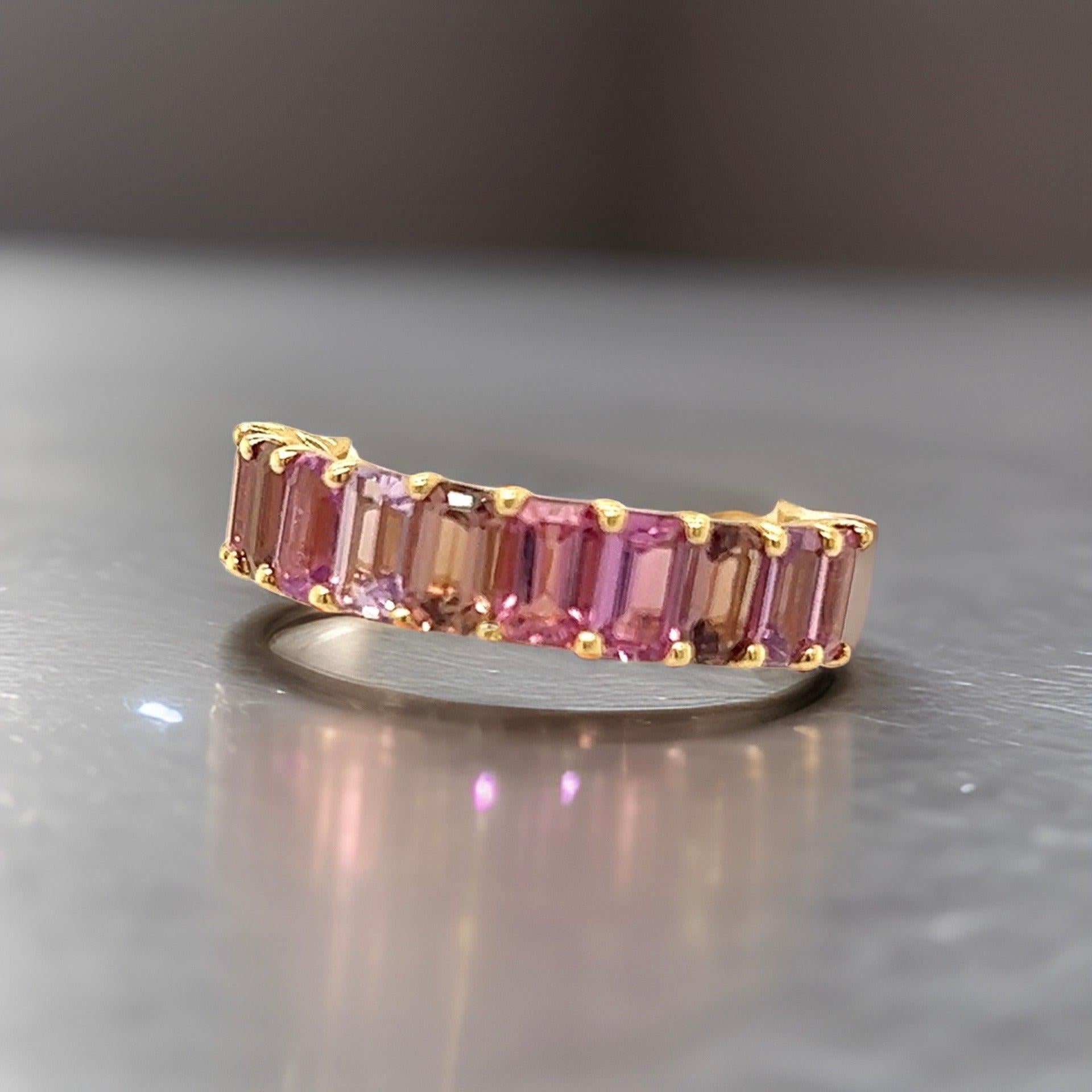 Natural Multi-Shade Sapphire Ring 14k Rose Gold 4.20 TCW Certified For Sale 7