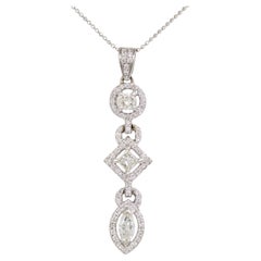 Natural Multi Shape Diamond Drop 14 Karat Pendant Necklace In Stock