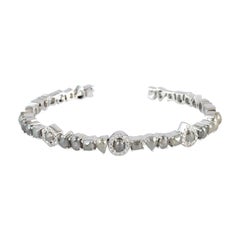 Natural Multi-Shape Diamond Open Cuff Bangle in 18KT White Gold