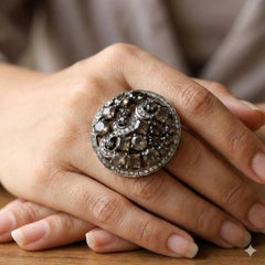 Natural Multi-Shaped Smoky Quartz Filigree Two-Tone Cocktail Ring