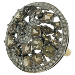 Natural Multi-Shaped Smoky Quartz Filigree Two-Tone Cocktail Ring