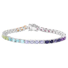 Bracelet tennis multi-pierres naturelles arc-en-ciel de 12 carats serti d'argent