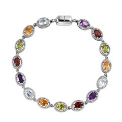 Natural Multi Stone Oval Tennis Bracelet 925 Sterling Silver Women For Bracelet