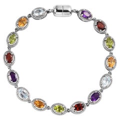 Used Natural Multi Stone Oval Tennis Bracelet 925 Sterling Silver Women For Bracelet