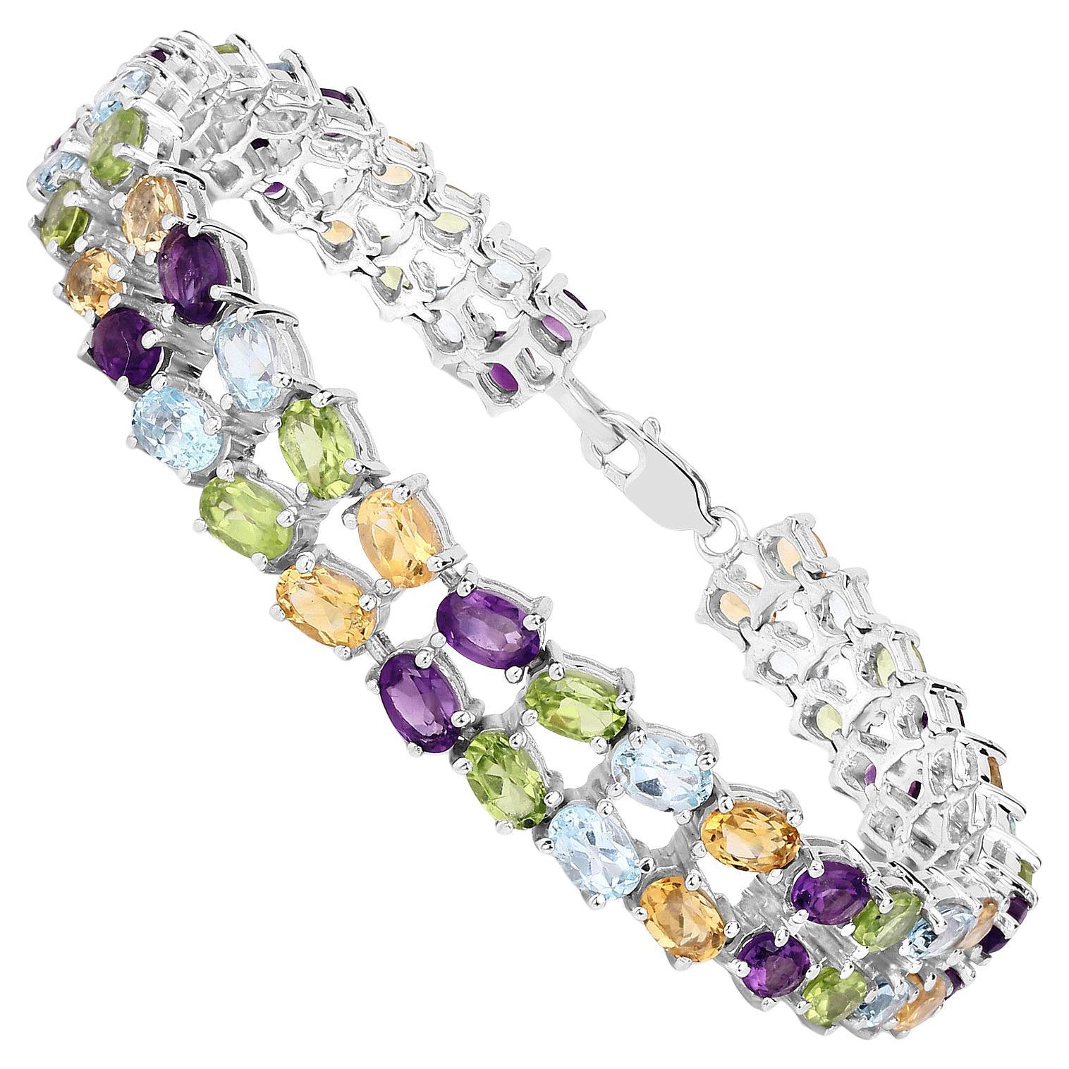 Contemporary Natural Multicolor Gemstone Bracelet Amethyst Topaz Peridot Citrine 18.60 Carats For Sale