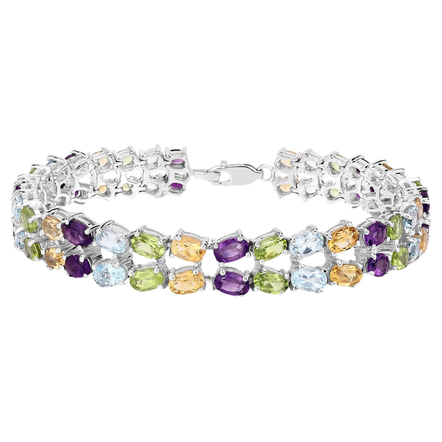 Natural Multicolor Gemstone Bracelet Amethyst Topaz Peridot Citrine 18.60 Carats For Sale