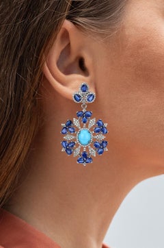 Natural Multicolor Gemstone Statement Earrings Set with Diamonds