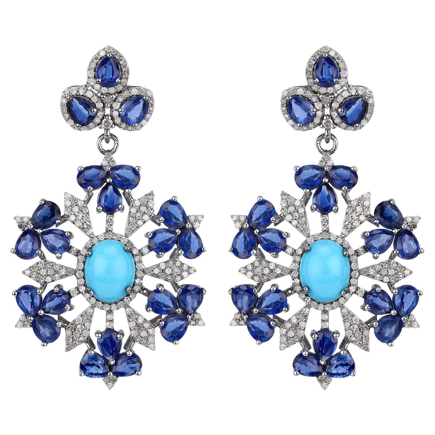 Natural Multicolor Gemstone Statement Earrings Set with Diamonds
