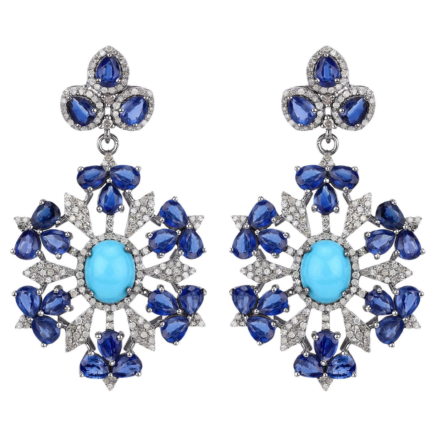 Natural Multicolor Gemstone Statement Earrings Set with Diamonds