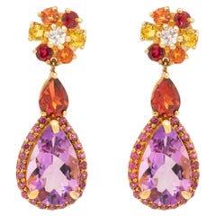 Orecchini pendenti con pietre naturali multicolori Ametista Zaffiro Granato Rodolite