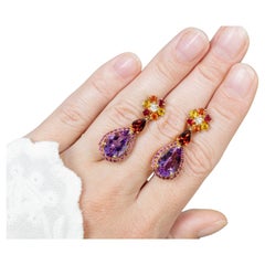 Natural Multicolor Gemstones Dangle Earrings Amethyst Sapphire Garnet Rhodolite