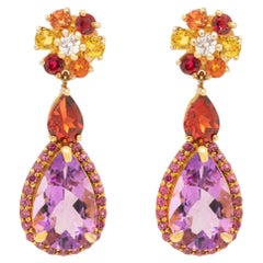 Pendants d'oreilles en pierres précieuses naturelles multicolores améthyste saphir grenat rhodolite
