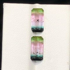 Natural Multicolor Parti Tourmaline Pair 4.98 Carats Emerald Cut Fine Collector
