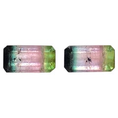Natural Multicolor Parti Tourmaline Pair 4.98 Carats Emerald Cut Fine Collector