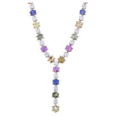 Natural Multicolor Sapphire and Diamond Necklace