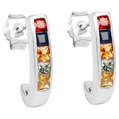 Natural Multicolor Sapphire Earrings 1.42 Carats Sterling Silver