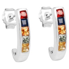 Natural Multicolor Sapphire Earrings 1.42 Carats Sterling Silver