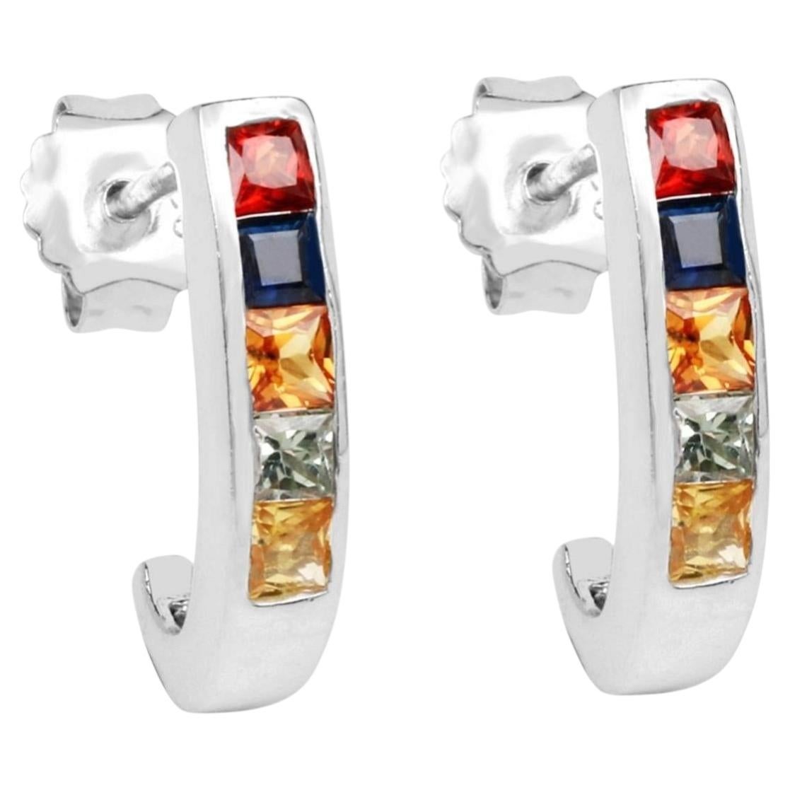 Natürliche Multicolor Saphir-Ohrringe 1,42 Karat Sterling Silber im Angebot