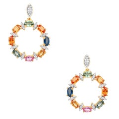 Natural Multicolor Sapphire Earrings White Zircon 4.1 Carats Gold Plated Silver