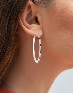Natural Multicolor Sapphire Hoop Earrings 2.16 Carats Sterling Silver