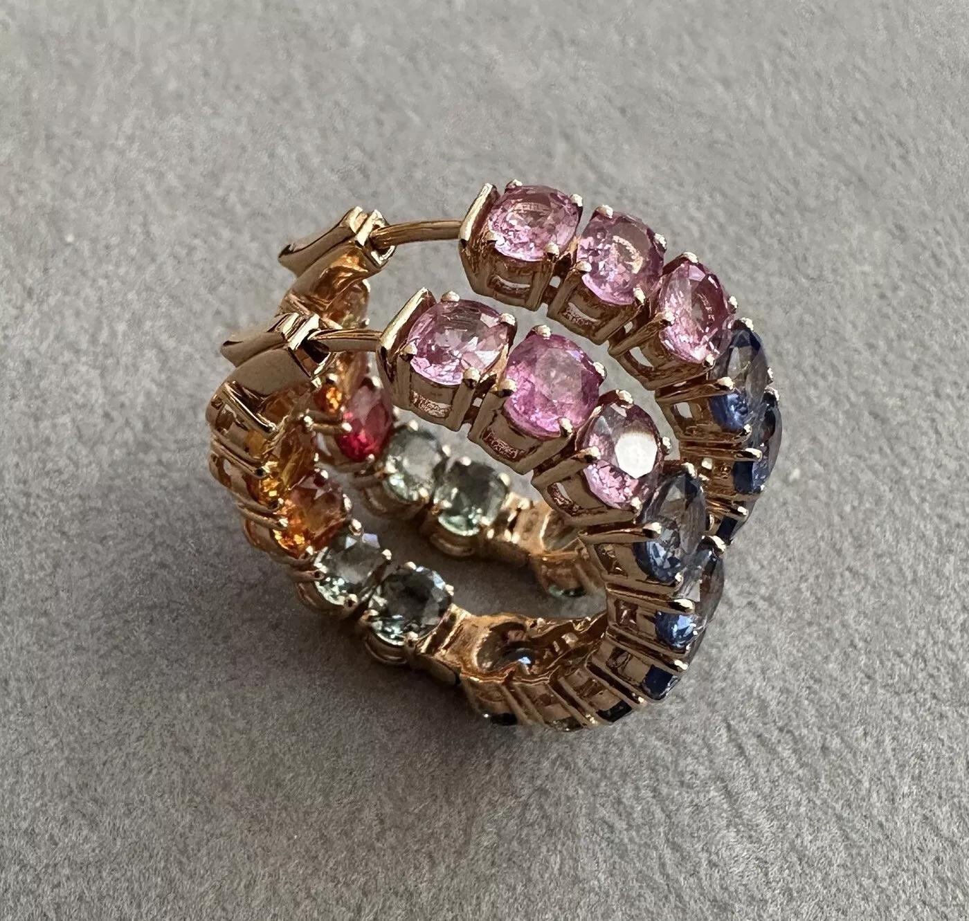 De las mujeres Pendientes de aro de zafiro natural multicolor Inside Out de oro rosa de 18k en venta