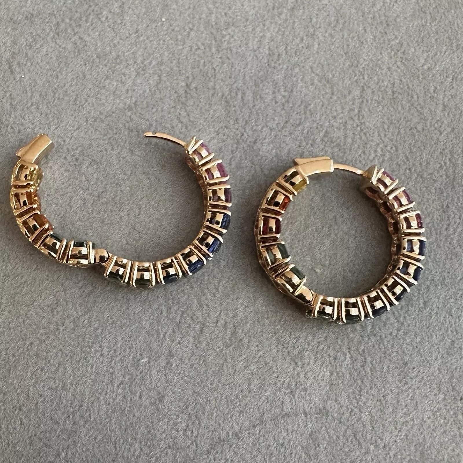 Pendientes de aro de zafiro natural multicolor Inside Out de oro rosa de 18k en venta 1