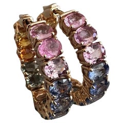 Pendientes de aro de zafiro natural multicolor Inside Out de oro rosa de 18k