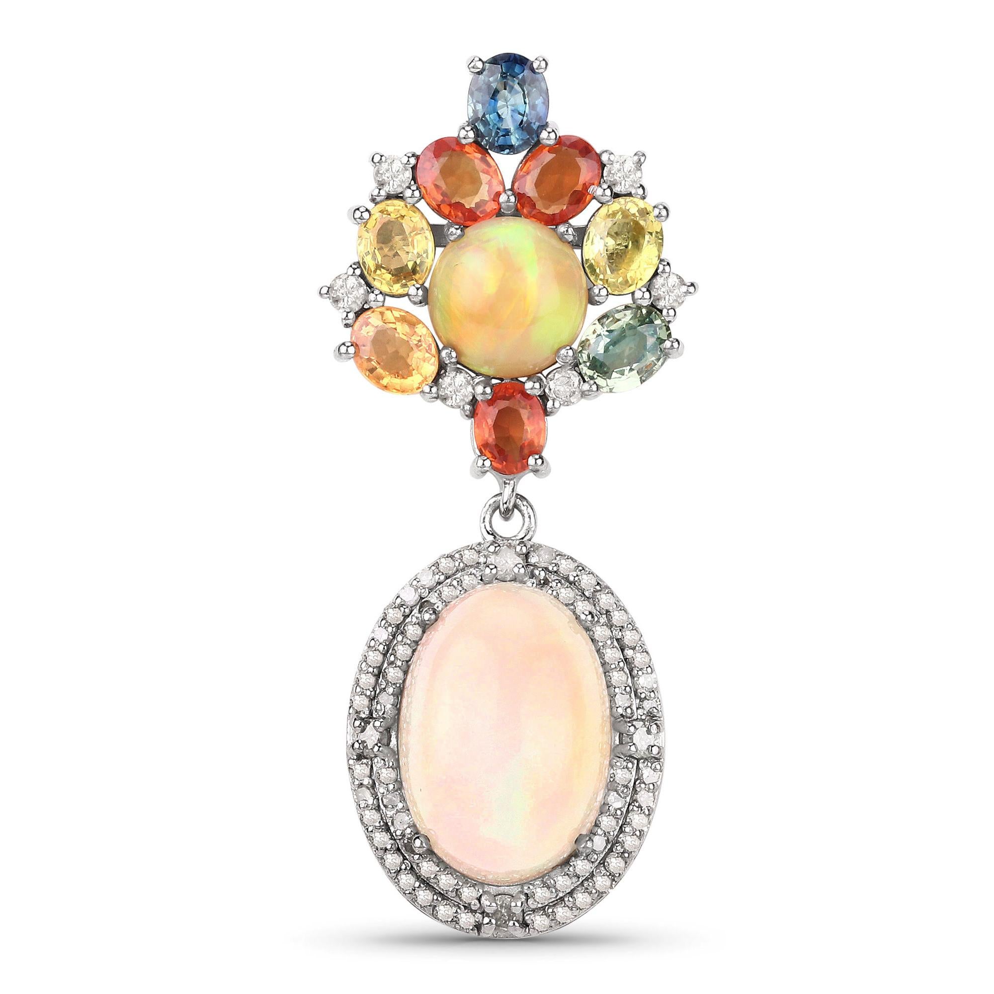 Baroque Natural Multicolor Sapphire Opal and Diamond Dangle Earrings 22.50 Carats Total For Sale