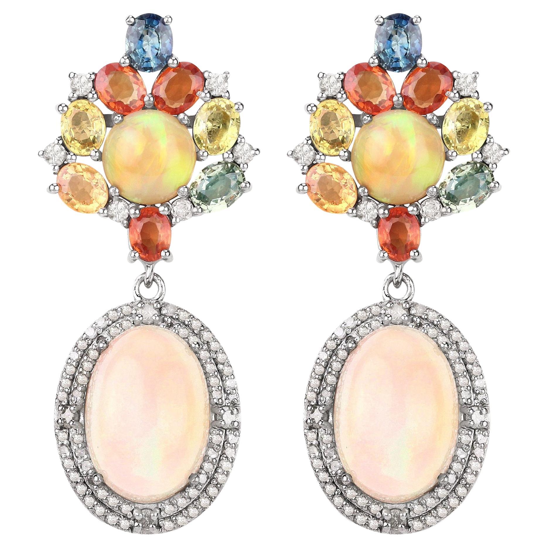 Natürlicher mehrfarbiger Saphir Opal und Diamant-Ohrhänger mit insgesamt 22,50 Karat im Angebot