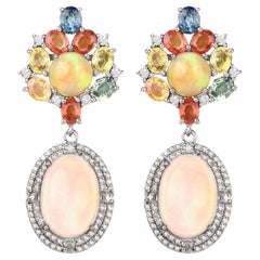 Pendants d'oreilles en saphirs naturels multicolores, opale et diamants 22,50 carats au total