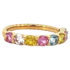 Natural Multicolor Sapphire Ring Size 6.5 14k Gold 1.05 TCW Certified 601232