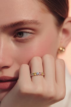 Anello con zaffiro naturale multicolore, misura 6,5, oro 14k, 1,08 TCW, certificato