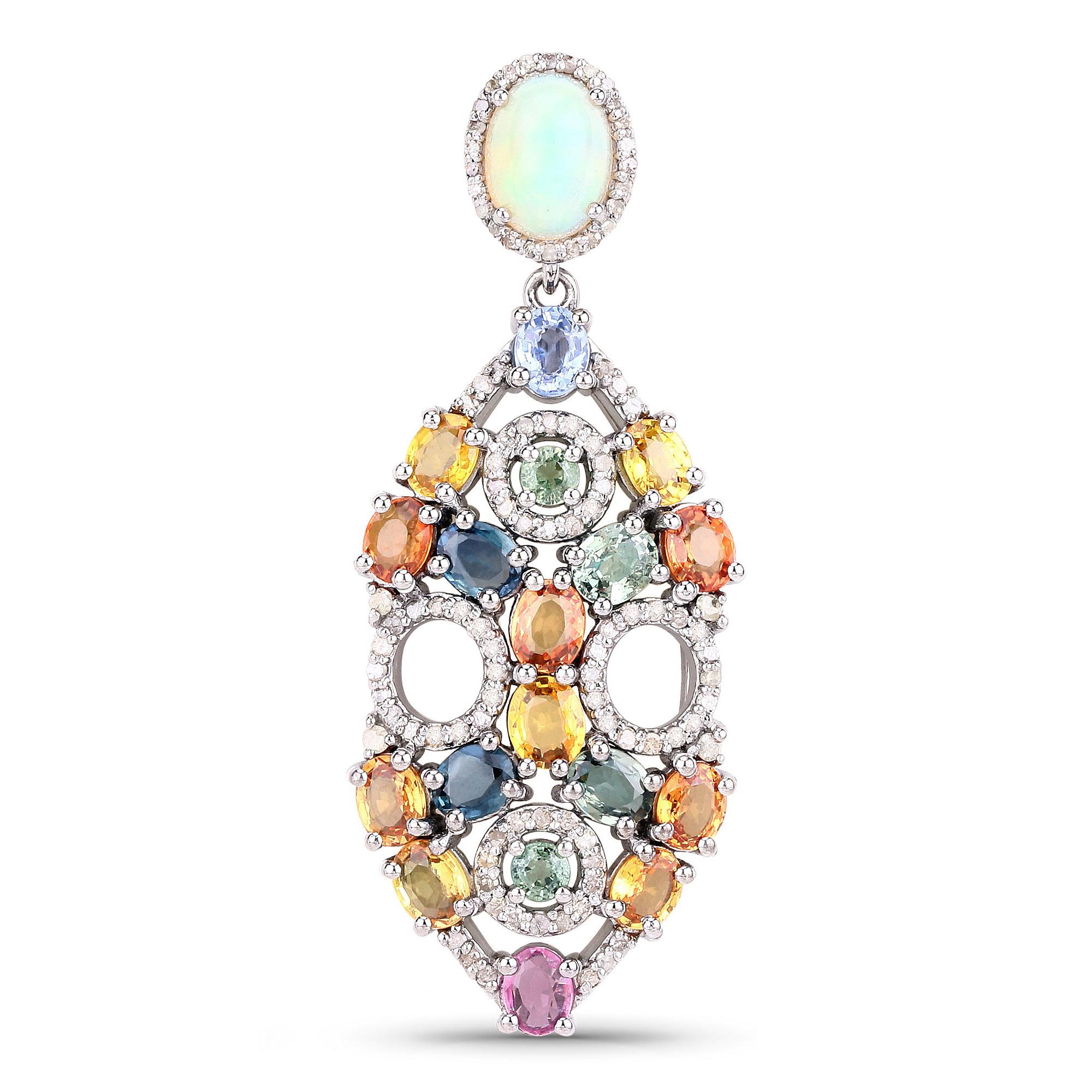 Statement-Ohrringe mit natürlichen, mehrfarbigen Saphiren, Opal und Diamanten, 16,9 Karat  für Damen oder Herren im Angebot