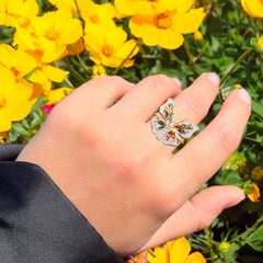 Natural Multicolor Tourmaline Butterfly Ring 1.39 Carats Gold Plated Silver