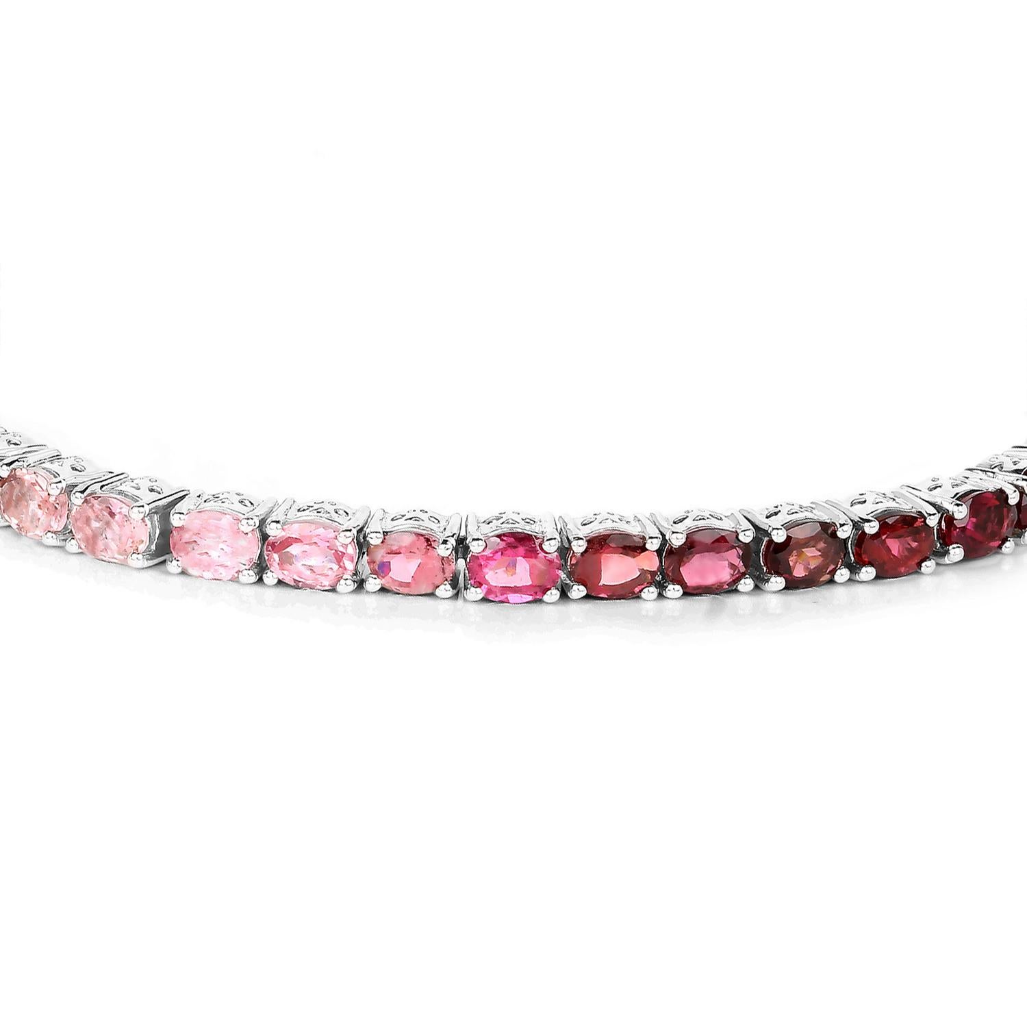 Oval Cut Natural Multicolor Tourmaline Tennis Bracelet Rhodium Plated Sterling Silver For Sale