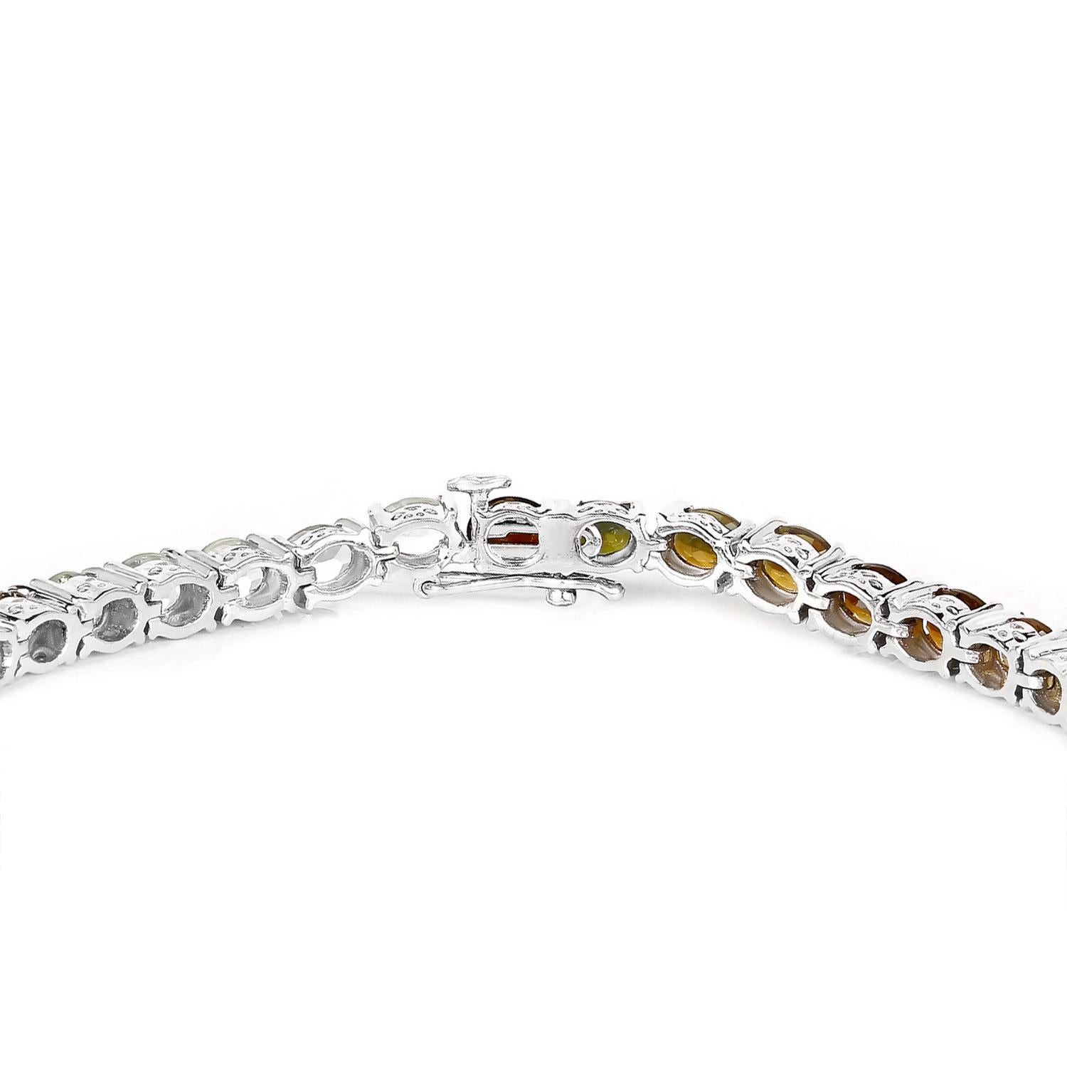 Natural Multicolor Tourmaline Tennis Bracelet Rhodium Plated Sterling Silver In Excellent Condition For Sale In Laguna Niguel, CA