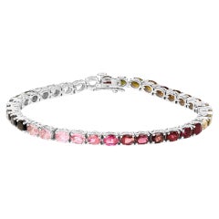 Natural Multicolor Tourmaline Tennis Bracelet Rhodium Plated Sterling Silver