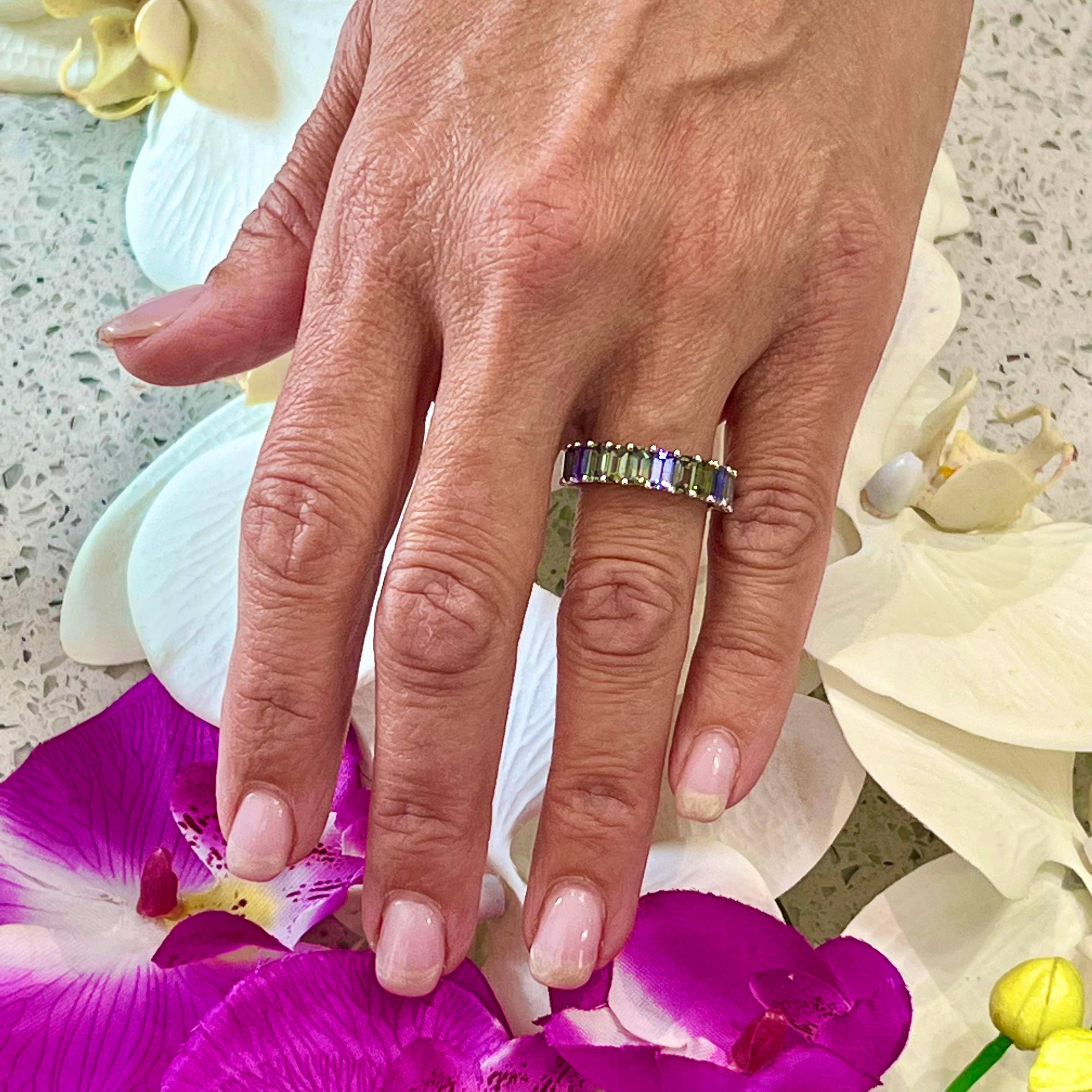 Natural Multicolored Sapphire Ring 14k W Gold 5.76 TCW Certified For Sale 5